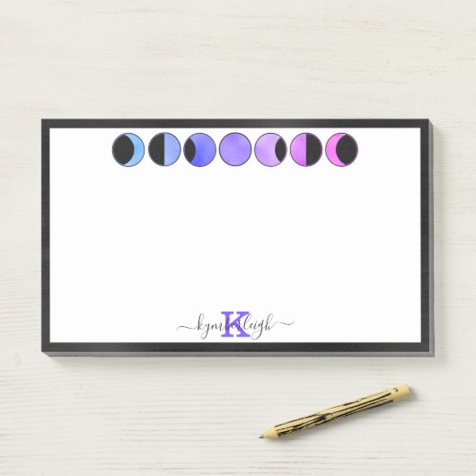 Glam Moon Phases Monogram Name Large Rectangular ポストイット (デスク)