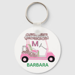 Glam Name Monogramバラ金ゴールドGolf Cart Keychain キーホルダー