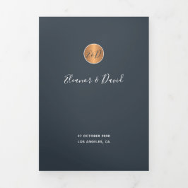 glam navy エレガント銅金ゴールド結婚式招待状 三つ折り案内状