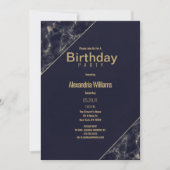 Glam navy blue金ゴールドエレガント大理石バースデーパーティー 招待状 (正面)