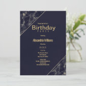 Glam navy blue金ゴールドエレガント大理石バースデーパーティー 招待状 (スタンド正面)