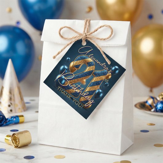 Glam Navy Blue Gold Glitter Balloons 21st Birthday フェイバータグ