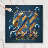 Glam Navy Blue Gold Glitter Balloons 21st Birthday フェイバータグ (正面)