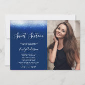 Glam Navy Blue Sweet 16写真 招待状 (正面)
