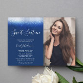 Glam Navy Blue Sweet 16写真 招待状