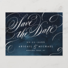 Glam navy silverヴィンテージ書が日付を保存 案内ポストカード