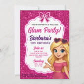 Glam Party Birthday for Girls with Pink Glitter 招待状 (正面)
