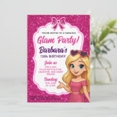 Glam Party Birthday for Girls with Pink Glitter 招待状 (スタンド正面)