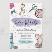 Glam Party Makeup Beauty Spa Teen Girls Birthday 招待状 (正面)