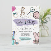 Glam Party Makeup Beauty Spa Teen Girls Birthday 招待状 (スタンド正面)