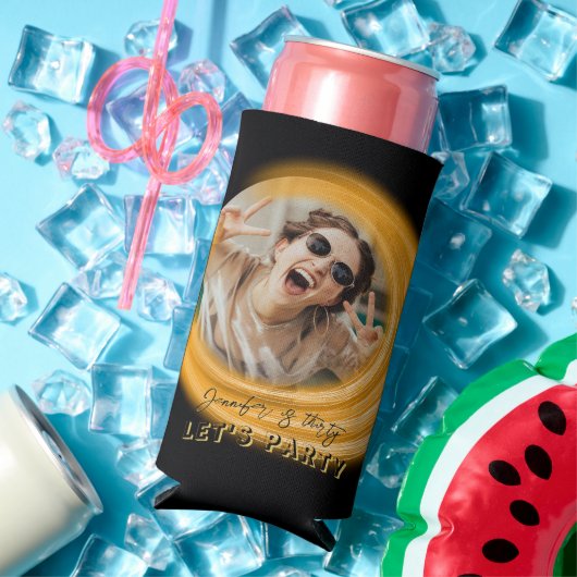 Glam Photo ガーリー Script 20 30 40th Birthday Party スリム缶クーラー (インサイチュ 夏)