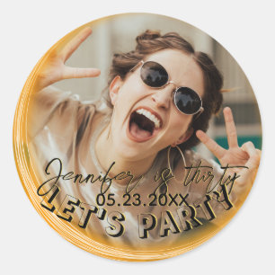Glam Photo ガーリー Script 20 30 40th Birthday Party ラウンドシール