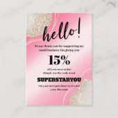 Glam Pinkグリッターありがとう割引の挿入カード 名刺 (正面)