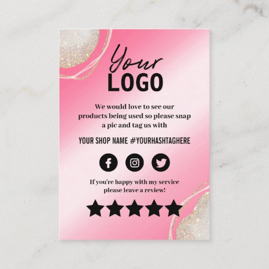 Glam Pinkグリッターありがとう割引の挿入カード 名刺 (裏面)