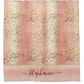 Glam Pink グラデーション金ゴールドレオパーパーソナライズされたド シャワーカーテン (正面)