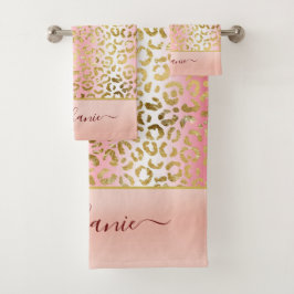Glam Pink グラデーション金ゴールドレオパーパーソナライズされたド バスタオルセット