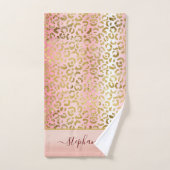 Glam Pink グラデーション金ゴールドレオパーパーソナライズされたド バスタオルセット (ハンドタオル)