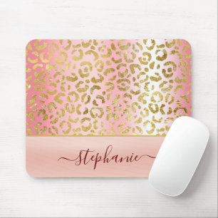 Glam Pink グラデーション金ゴールドレオパーパーソナライズされたド マウスパッド