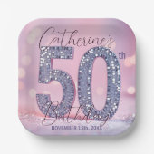 Glam Pink and Silver Sequin 50th Birthday Party  ペーパープレート (正面)