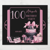 Glam Pink Blackファッション100thバースデーパーティー スパークリングワインラベル (シングルラベル)