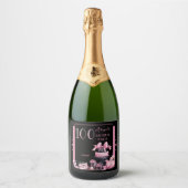 Glam Pink Blackファッション100thバースデーパーティー スパークリングワインラベル (正面)