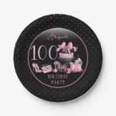 Glam Pink Blackファッション100thバースデーパーティー ペーパープレート (正面)