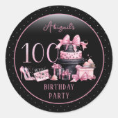 Glam Pink Blackファッション100thバースデーパーティー ラウンドシール (正面)