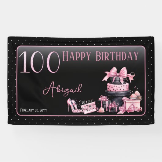 Glam Pink Blackファッション100thバースデーパーティー 横断幕 (横)