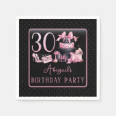 Glam Pink Blackファッション30th Birthdayパーティー スタンダードカクテルナプキン (正面)