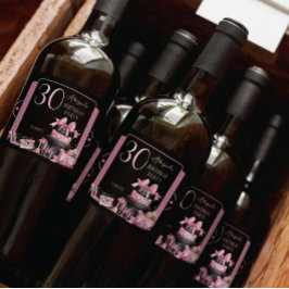 Glam Pink Blackファッション30th Birthdayパーティー スパークリングワインラベル