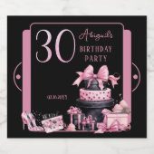 Glam Pink Blackファッション30th Birthdayパーティー スパークリングワインラベル (シングルラベル)