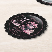 Glam Pink Blackファッション30th Birthdayパーティー ペーパーコースター (アングル)