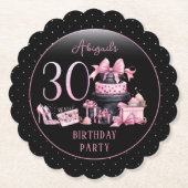 Glam Pink Blackファッション30th Birthdayパーティー ペーパーコースター (正面)