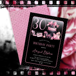 Glam Pink Blackファッション30th Birthdayパーティー 招待状