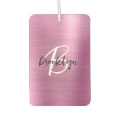 Glam Pink Brushed Metal Black White Monogram カーエアーフレッシュナー (正面)