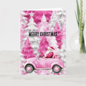 Glam Pink Christmas Trees Santa in Car カード (正面)