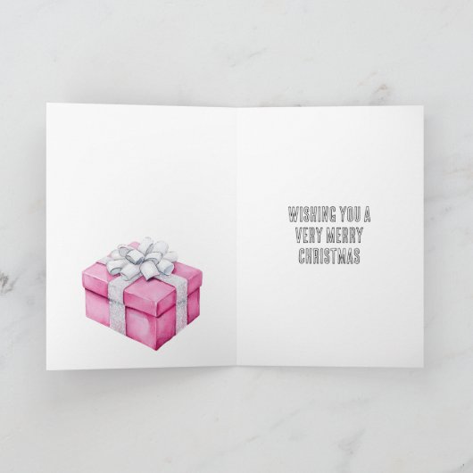 Glam Pink Christmas Trees Santa in Car カード (内部)