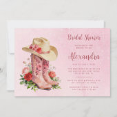 Glam Pink Cowgirl Boots Bridal Shower 招待状 (正面)