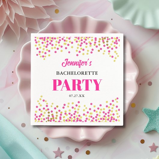 Glam Pink Gold Dots Bachelorette Party Paper スタンダードカクテルナプキン