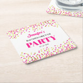 Glam Pink Gold Dots Wedding Bachelorette Party スクエアペーパーコースター (アングル)