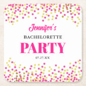 Glam Pink Gold Dots Wedding Bachelorette Party スクエアペーパーコースター (正面)