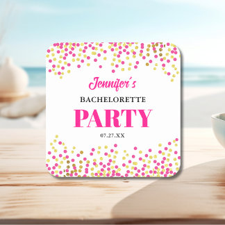Glam Pink Gold Dots Wedding Bachelorette Party スクエアペーパーコースター