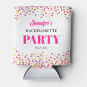 Glam Pink Gold Dots Wedding Bachelorette Party 缶クーラー (正面)