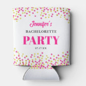 Glam Pink Gold Dots Wedding Bachelorette Party 缶クーラー (裏面)