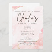 Glam Pink Gold Watercolor Bridal Shower Invite  招待状 (正面/裏面)