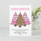Glam Pink Leopard Print Christmas Trees Minimalist シーズンカード (スタンド正面)