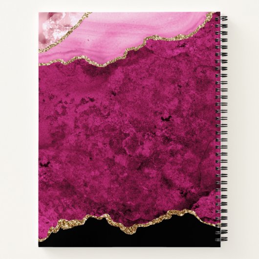 Glam Pink Magenta Velvet Agate Geode Gold Script ノートブック (裏面)