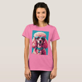 Glam Pink Poodle In Teal Sunglasses & Heart Callor Tシャツ (正面フル)
