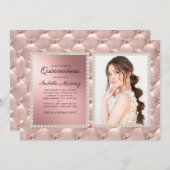 Glam Pink Rose金ゴールドキンセアニラ写真真珠 招待状 (正面/裏面)