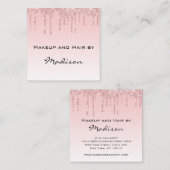 Glam Pink Rose金ゴールドグリッタードリップスメイクアップアーティスト スクエア名刺 (正面/裏面)